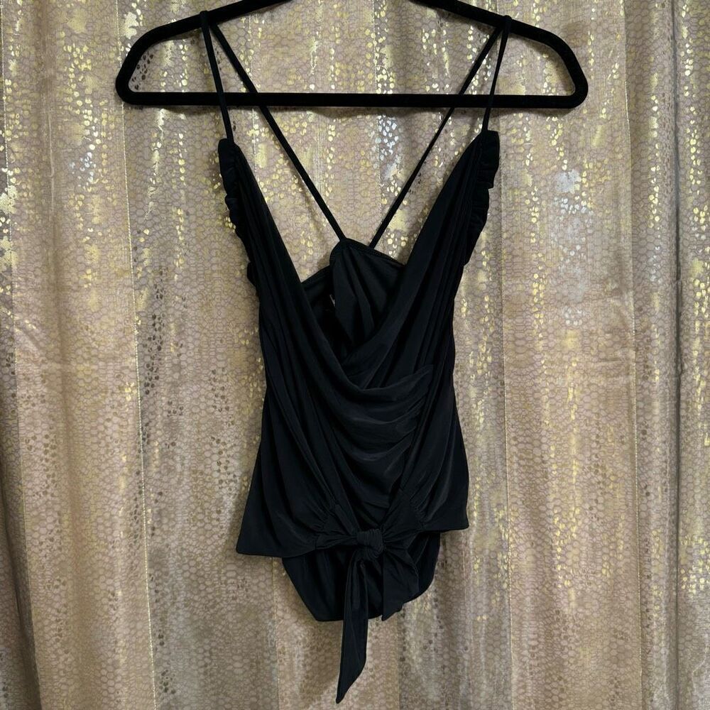 Express‎ Black Slinky Surplice Tie Front Tank Top Small NWT